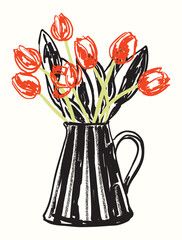 Vintage Orange Tulips Bouquet in a Vase © maizephyr