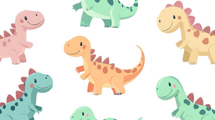Obraz premium A group of cartoon dinosaurs with different colors and patterns