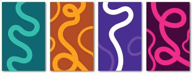 Obraz premium Vibrant abstract poster with flowing shapes in warm colors featuring colorful, fluid wavy lines for a dynamic typography for creative wall art design.