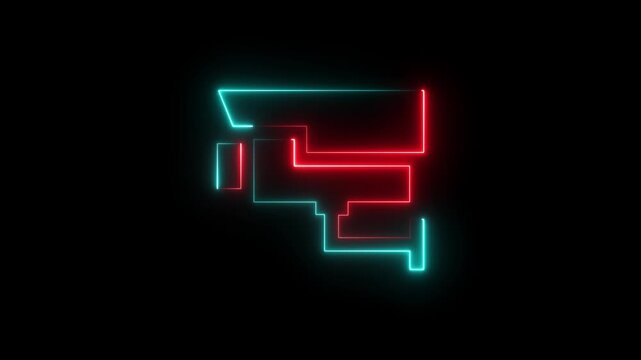 Abstract red neon outline of a security camera against a black background cctv surveillance. motion graphics. of concept. animation. 4k video