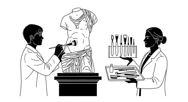 Scientists examine clothing on mannequin closely for forensic evidence analysis