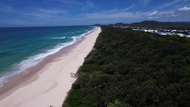 Forest Edge With Residential Houses At Casuarina Beach On The Tweed Coast In New South Wales, Australia. Aerial Shot