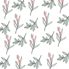 Floral pattern with tulips in red tones