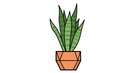 Stylized Indoor Snake Plant Vector Illustration in a Modern Geometric Orange Pot for Home Decor