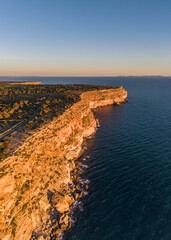 Fototapeta premium Cliffs of El Cap Blanc and views of the Cabrera National Park, municipality of Llucmajor, Mallorca, Balearic Islands, Spain
