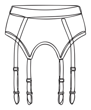 A minimalist outline artwork featuring a classic garter belt, ideal for adding a sophisticated touch to lingerie promotions and accessory guides, evoking timeless elegance.
