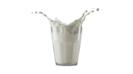 Splashing Milk in Clear Glass with Dynamic Motion in Bright White Lighting on Isolated White Background for Beverage Advertising