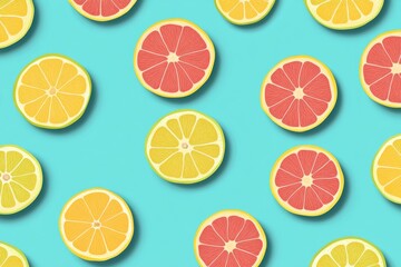 Obraz premium Minimalist citrus fruit pattern with blue background for advertising design