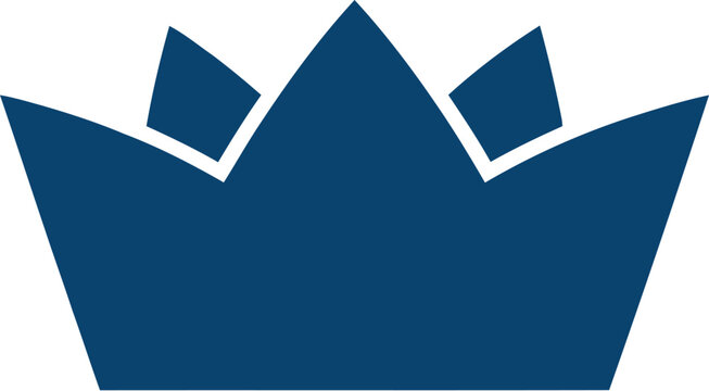 A minimalist blue crown illustration with sharp edges and white outline on plain background