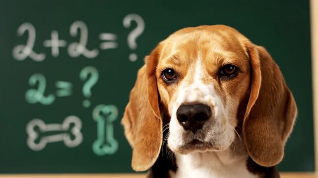 Beagle ponders math problem.