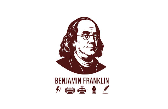 Benjamin Franklin with Kite and Key Silhouette, American History Vector Sticker, Inventor and Founding Father STEM Icon