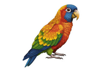 Obraz premium Colorful parrot perched on a branch in a vibrant tropical setting with lush foliage isolated on white background