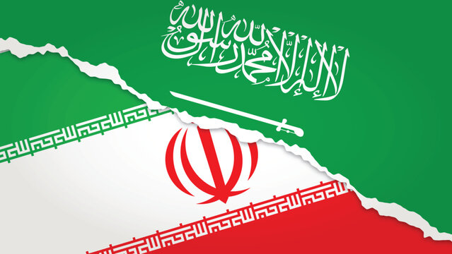 Illustration Vector Featuring IRAN and SAUDI ARABIA Identities with IRAN and SAUDI ARABIA Flags