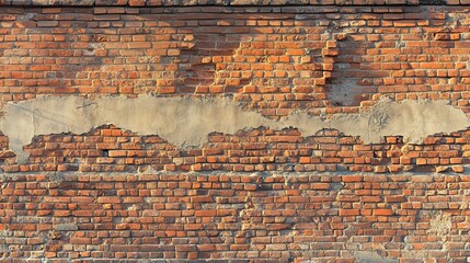 Naklejka premium Distressed Historic Wall with Red Brick Texture and Abandoned Facade of an Old Structure