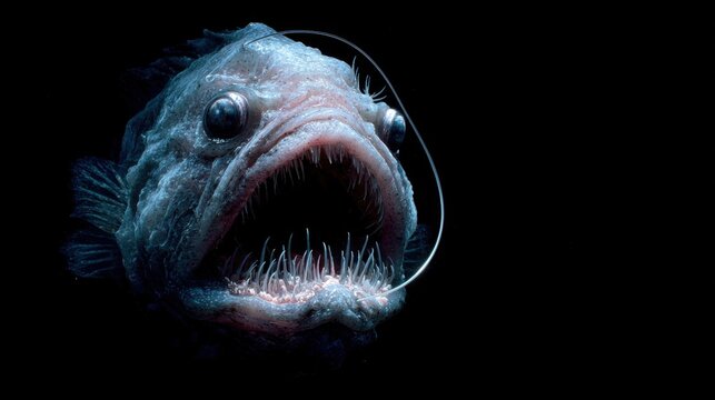 Mysterious Anglerfish with Luminous Lure in Deep Sea Darkness