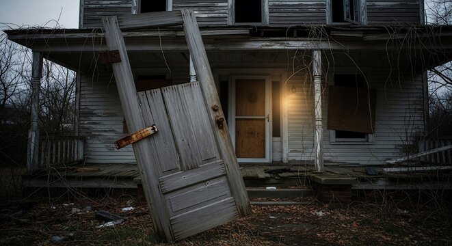 Dilapidated house wooden door exterior