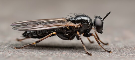 Closeup soldier fly insect. Generative AI technology. 