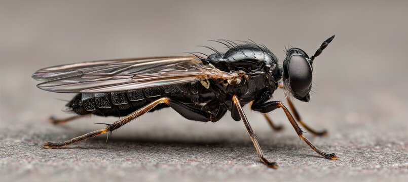 Closeup soldier fly insect. Generative AI technology.	
