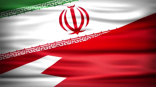 Wavy Combined Flags of IRAN and BAHRAIN , Short Looping Animation of National Unity and Cultural Connection