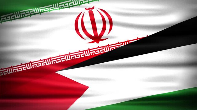 Wavy Combined Flags of IRAN and PALESTINE , Short Looping Animation of National Unity and Cultural Connection