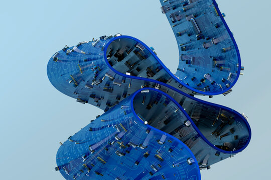 3D Twisted Circuit Loop forming blue ribbon data path