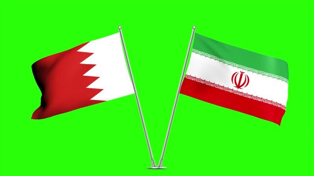 Wavy Combined Flags of IRAN and BAHRAIN , Short Looping Animation of National Unity and Cultural Connection