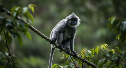 Obraz premium white tailed macaque on the tree