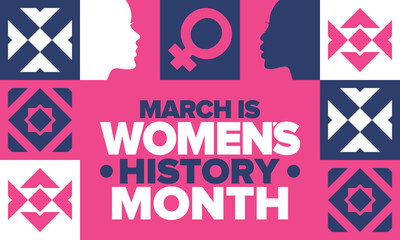 Obraz premium Women's History Month. The annual month that highlights the contributions of women to events in history. Celebrated during March in the United States, the United Kingdom, and Australia. Vector poster