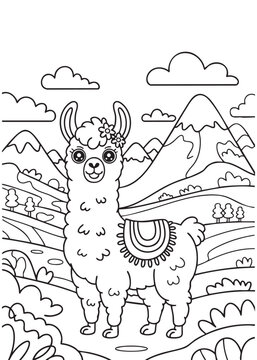 lamma in the park. coloring pge