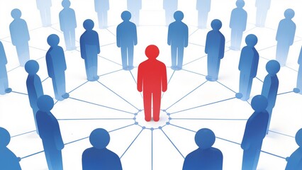 Central figure surrounded by network of people