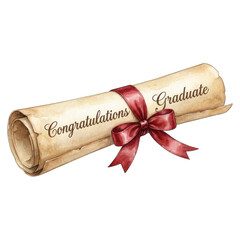 Fototapeta premium Congratulations Graduate Diploma Scroll Watercolor Clipart, Transparent PNG