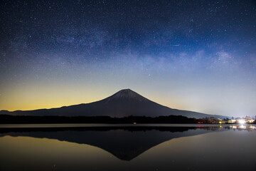 田貫湖から見た星空と富士山