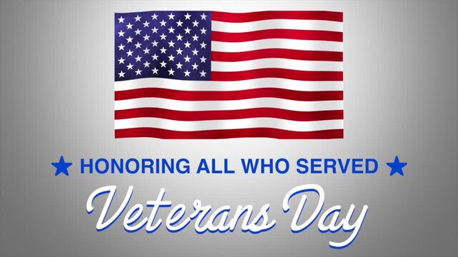 Veterans day background with waving american flag and honoring text