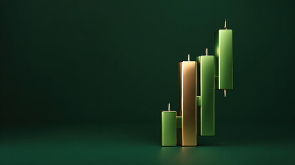 A minimal candlestick structure rises upward with a final golden breakout candle, expressing strong bullish momentum and financial gain through a clean, controlled, high-end composition
