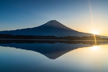 田貫湖から見た夜明けの富士山