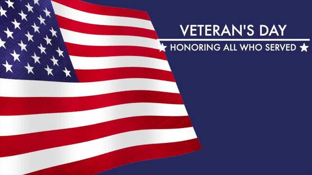 Veteran's day celebration with waving american flag and honoring text