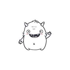 Fototapeta premium cute cartoon monster isolated on white background for coloring pages, magazines. Alien, Funny character. Sketch, doodle. Vector illustration