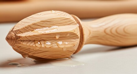 Fototapeta premium a close-up view of a wooden rolling pin on a white surface baking tool close up cooking utensil copy