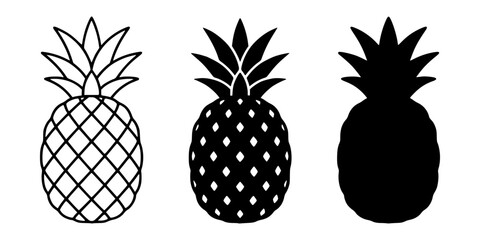 Naklejka premium Pineapple silhouette. Tropical fruit icon symbol design. Minimalist flat style. Isolated on white background.