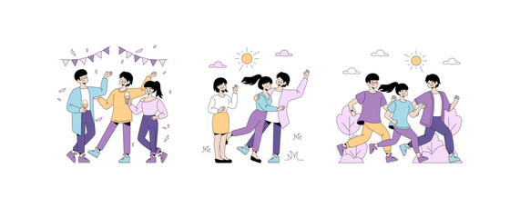 Fototapeta premium Vector Illustration of Excited Group Parties and Outdoor Fun