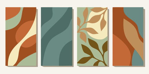 Obraz premium Abstract botanical wall art featuring curved shapes and earthy tones