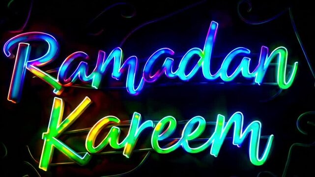Neon sign lights Ramadan Kareem text animation on black background ,Glowiing,4K
