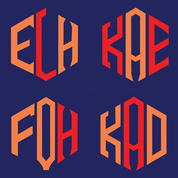 FOU FCD FOH SAUSAD KCD ELC KOE SUH SLC AOG Letter Logo Design polygon Monogram Icon Vector Template
