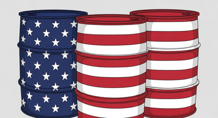 Fototapeta premium Stack of Oil Barrels Painted with USA Flag Design, Vector Illustration Representing American Energy Sector, Fuel Prices, and Shale Oil Industry.usa