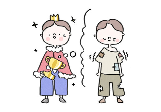 Person with impostor syndrome holding a trophy but feeling like a fake in rags