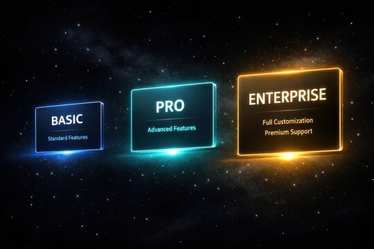 Features and Plans Offered by a Service, Showcasing Basic, Pro, and Enterprise Options for Users in a Digital Space