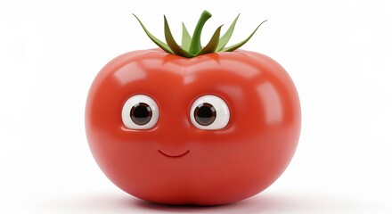 Charming Cartoon Tomato Character with Glossy Surface and Happy Expression for Food Illustrations