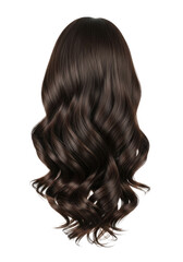 Naklejka premium Dark brown, lush wavy hair floating dynamically, showing individual textured strands and high shine, isolated on a transparent background with copy space. Concept for luxury hair care advertising