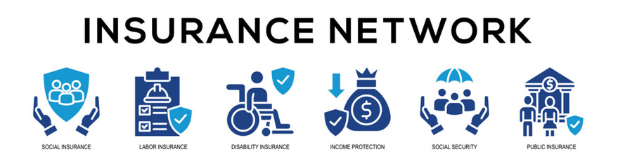 Fototapeta premium Glyphcolor - Insurance Network web banner vector illustration concept