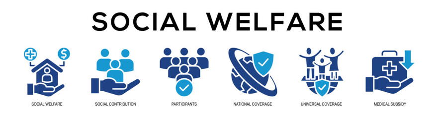 Fototapeta premium Glyphcolor - Social Welfare web banner vector illustration concept